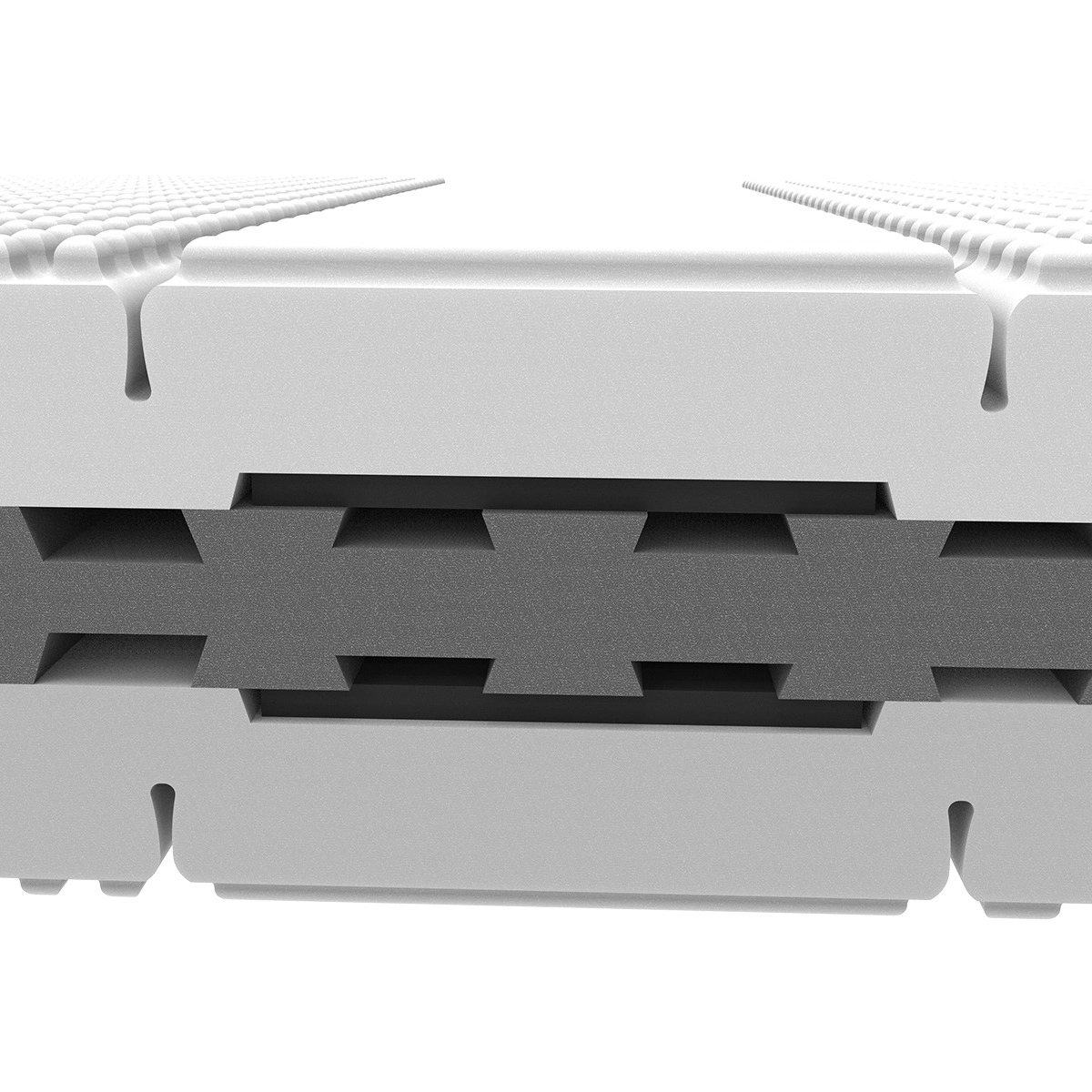 CloseUp Nahaufnahme der Lendenzone in dem 19cm hohen Lattoflex Matratzenkern.