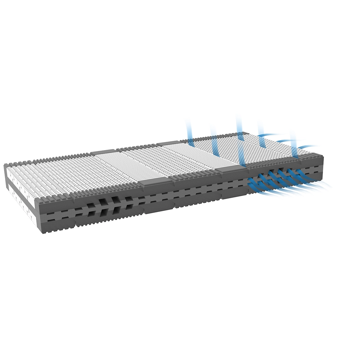 Matratzenkern der Lattoflex Matratze in 19cm Höhe mit einigen markierten Belüftungskanälen und festem Randbbalken.