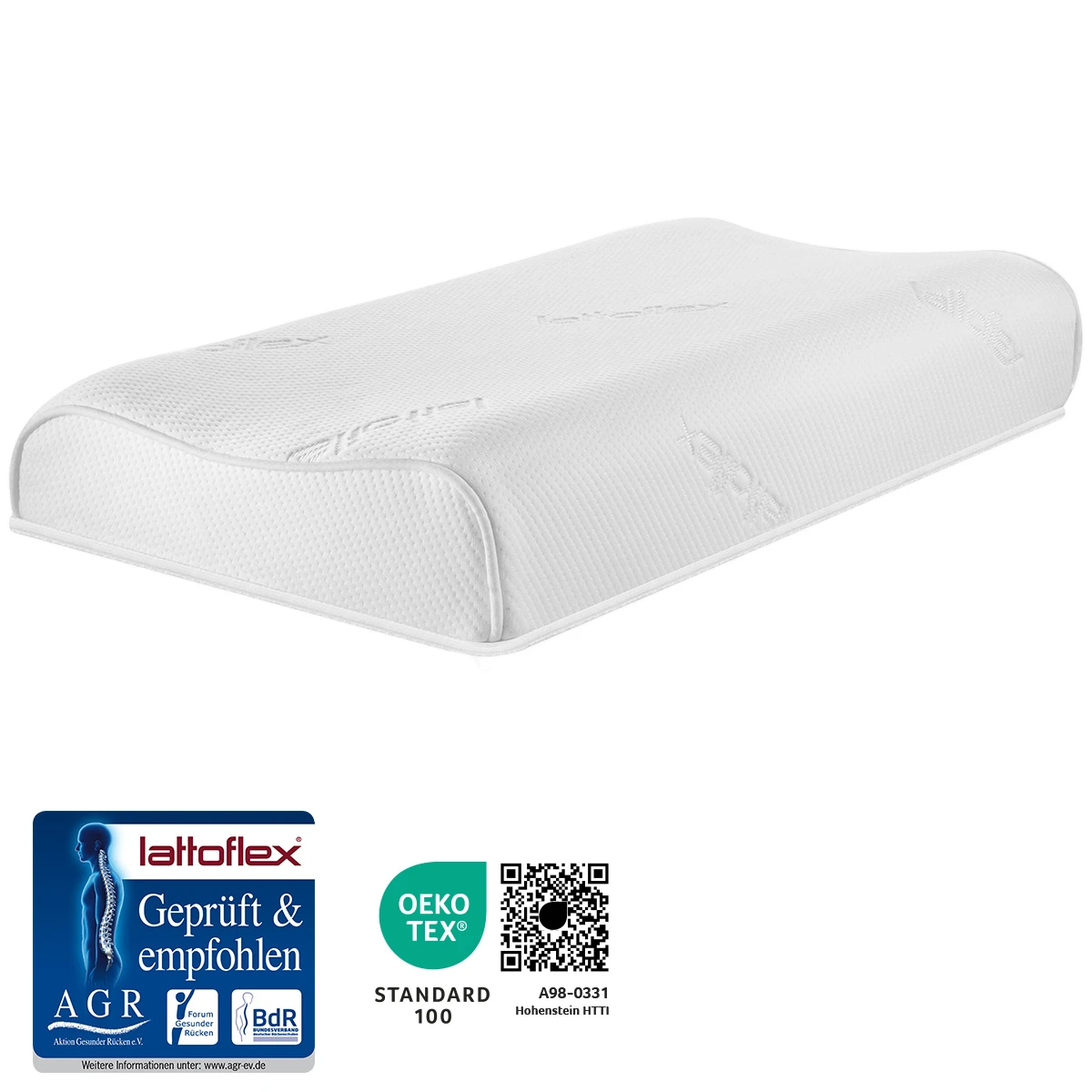 Das Lattoflex Kissen Lattokiss Pro 10 mit AGR ev Gütesiegel und Ökotex Gütesiegel