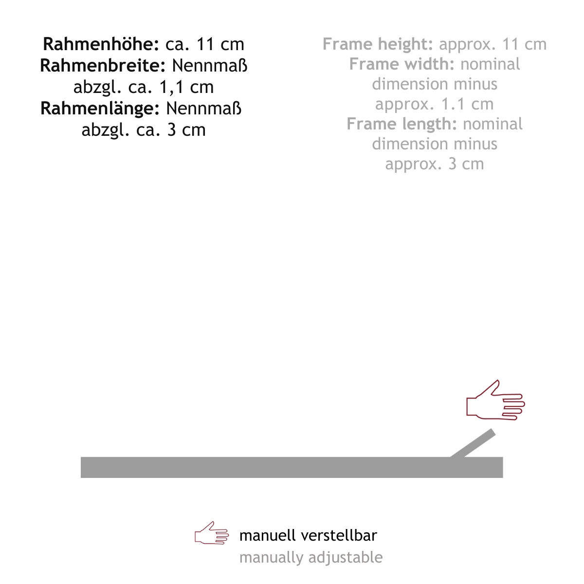 Piktogramm für die Rahmen der Serie x10 mit Rahmenhöhe 11cm.