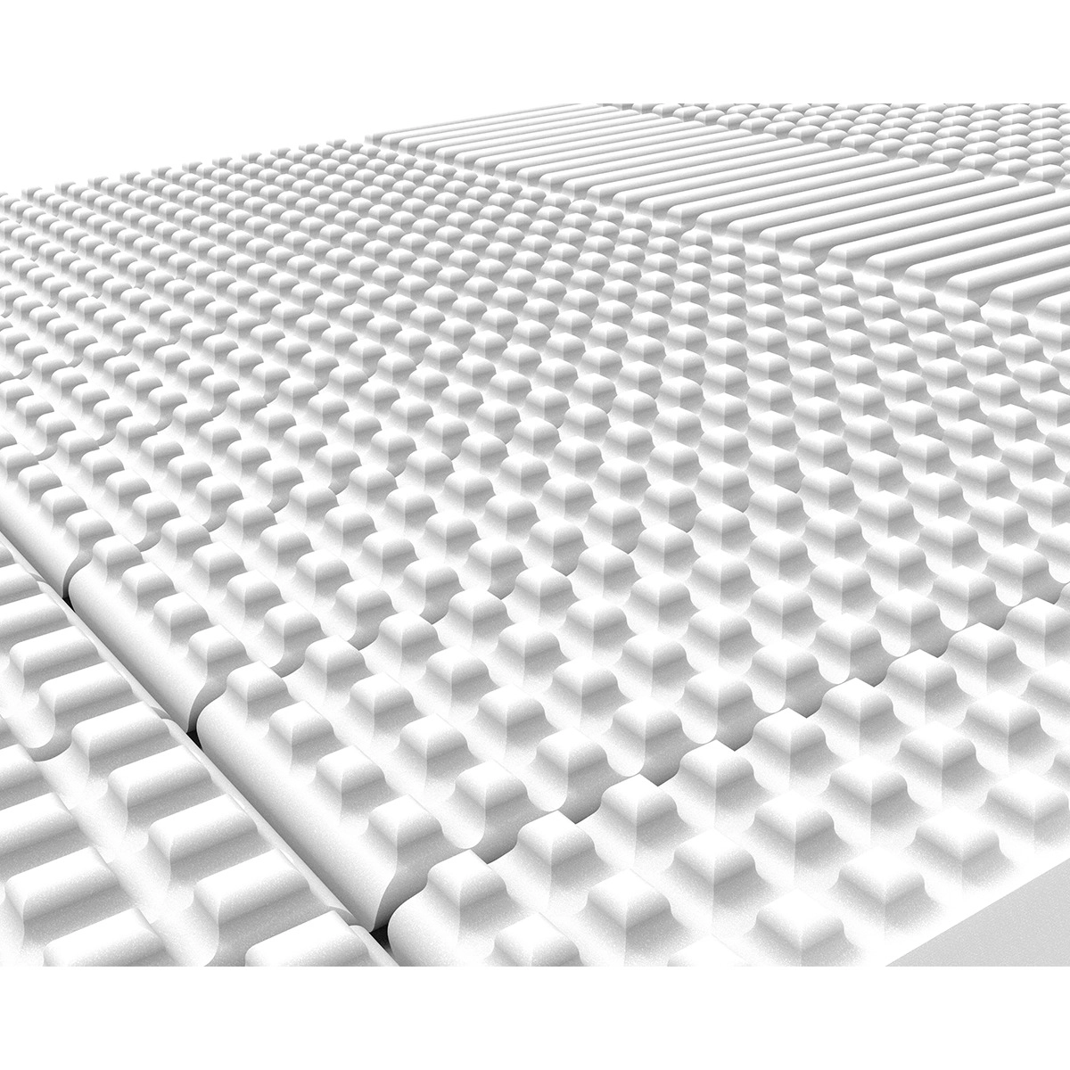 CloseUp Nahaufnahme der verschiedenen Oberflaechenschnitte in dem 19 cm hohen Lattoflex Matratzenkern.